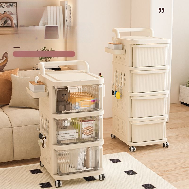 Ratiņveida uzglabāšanas statīvs – 5 līmeņi, uz grīdas, ar riteņiem, noņemamais atvilktņu mehānisms, no plastmasas