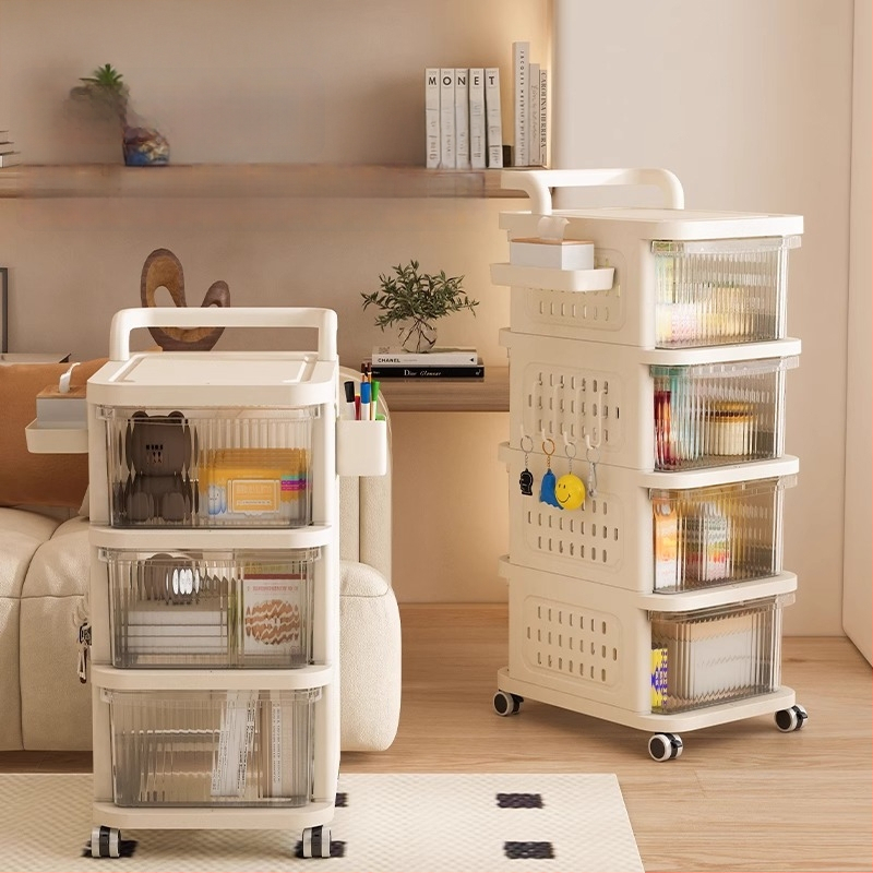 Ratiņveida uzglabāšanas statīvs – 5 līmeņi, uz grīdas, ar riteņiem, noņemamais atvilktņu mehānisms, no plastmasas