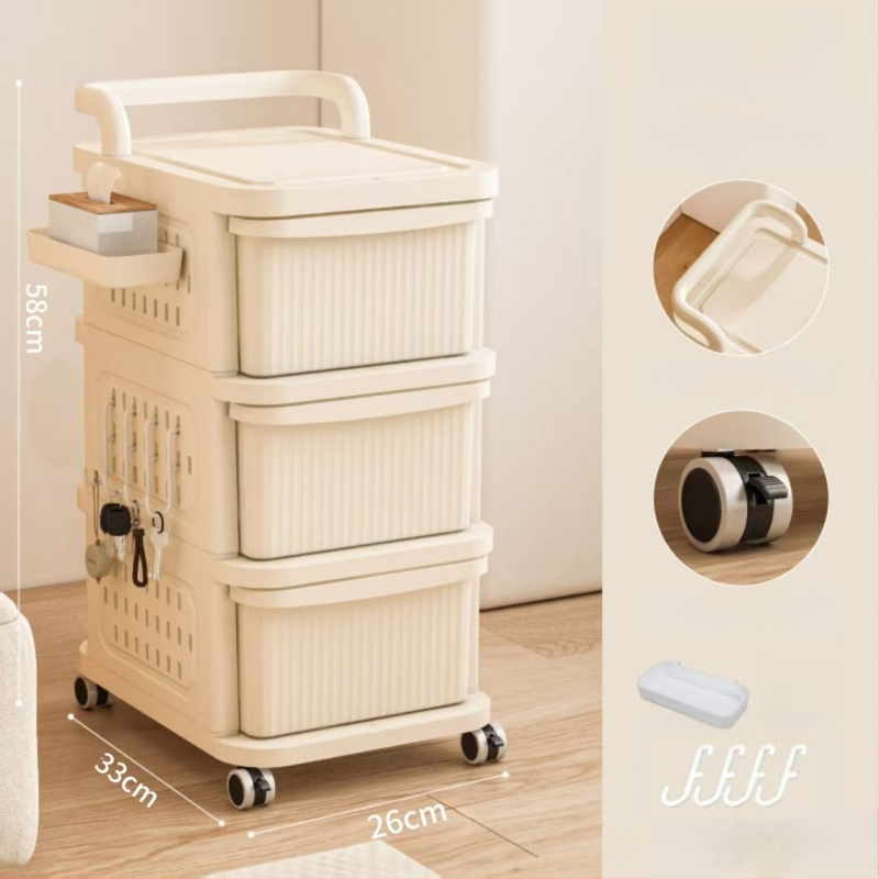 Ratiņveida uzglabāšanas statīvs – 5 līmeņi, uz grīdas, ar riteņiem, noņemamais atvilktņu mehānisms, no plastmasas