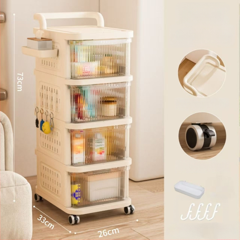 Ratiņveida uzglabāšanas statīvs – 5 līmeņi, uz grīdas, ar riteņiem, noņemamais atvilktņu mehānisms, no plastmasas