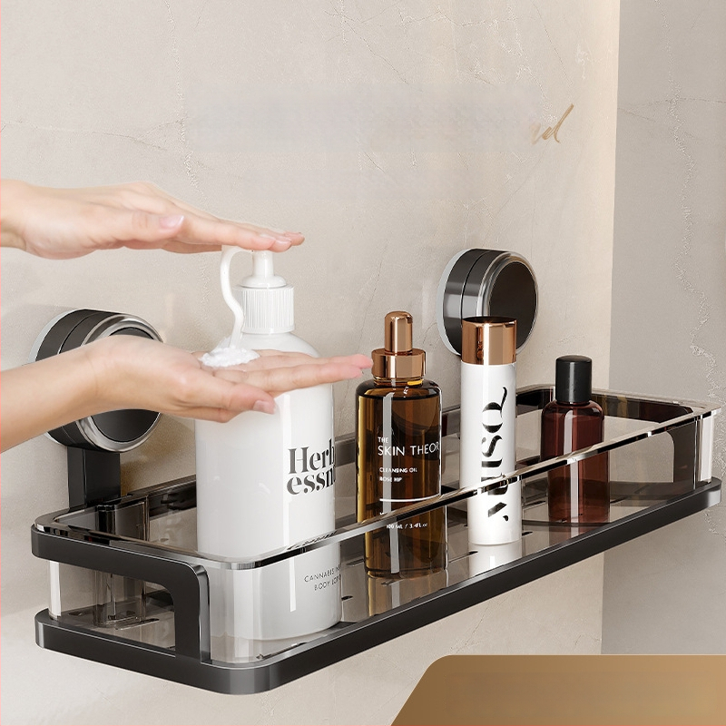 Стенно монтиран рафт за баня с присоска, без пробиване — едно ниво, товароподемност 1–5 кг, пластмасово покритие