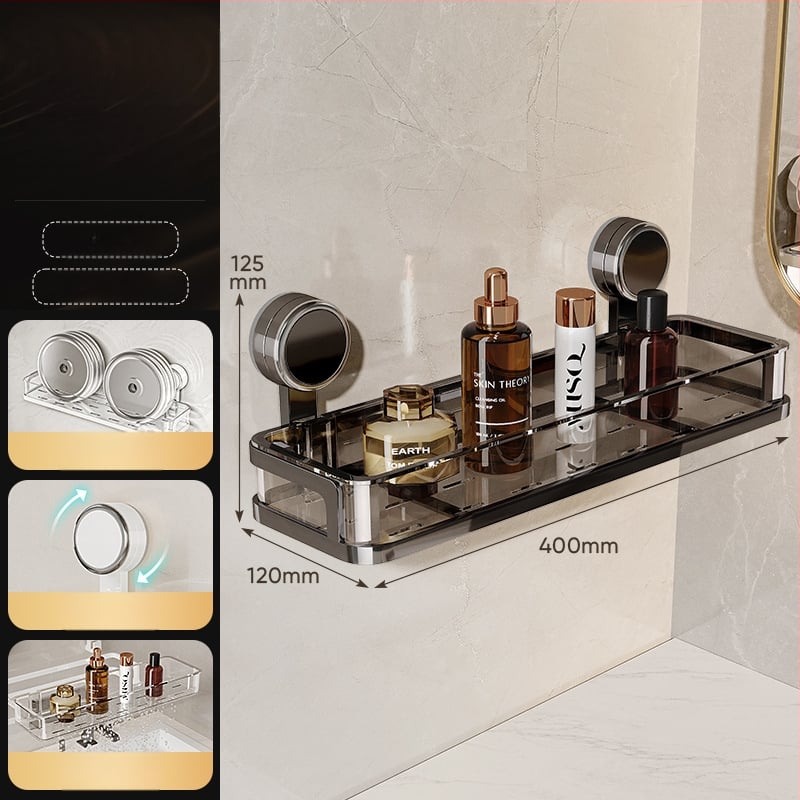 Стенно монтиран рафт за баня с присоска, без пробиване — едно ниво, товароподемност 1–5 кг, пластмасово покритие