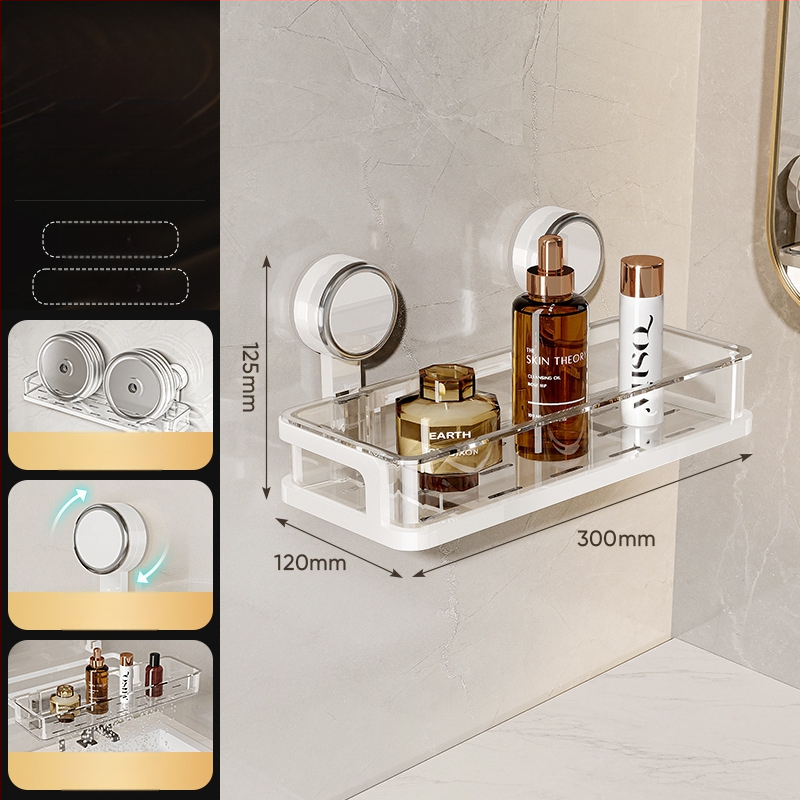 Стенно монтиран рафт за баня с присоска, без пробиване — едно ниво, товароподемност 1–5 кг, пластмасово покритие