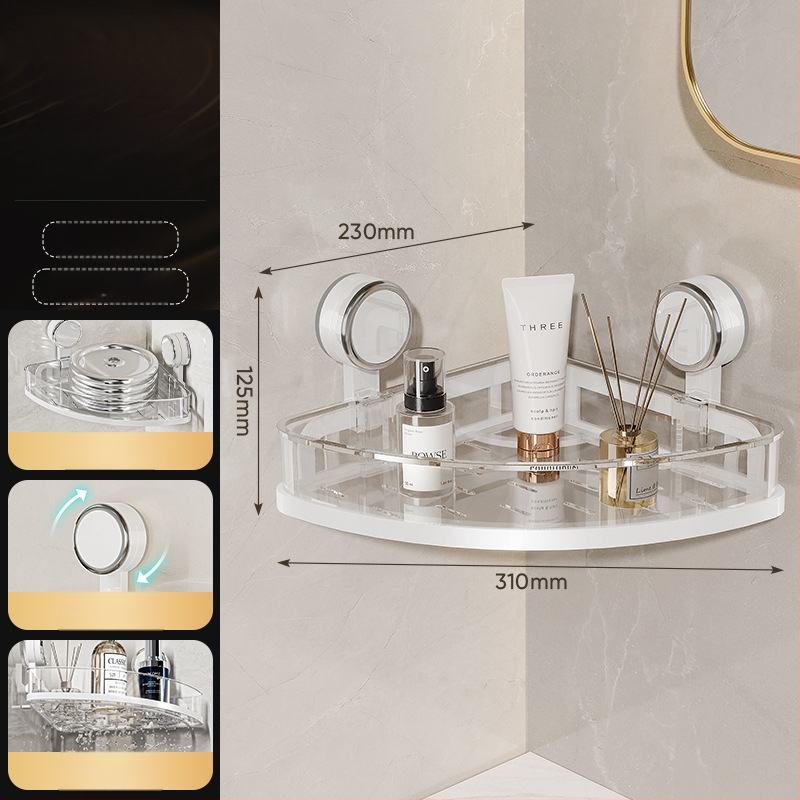 Стенно монтиран рафт за баня с присоска, без пробиване — едно ниво, товароподемност 1–5 кг, пластмасово покритие