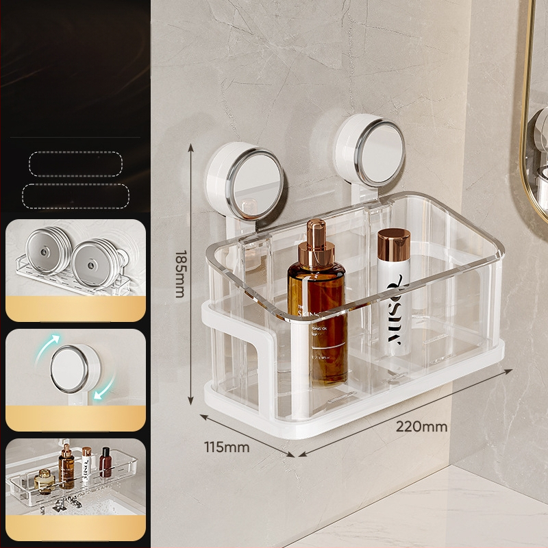 Стенно монтиран рафт за баня с присоска, без пробиване — едно ниво, товароподемност 1–5 кг, пластмасово покритие