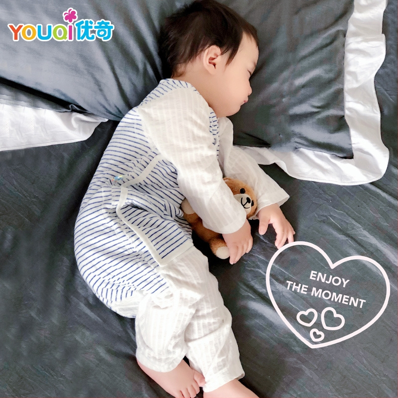 Zīdaiņu guļammaiss ar vēdera aizsardzību – 100% kokvilna, pildījums no kokvilnas, svītrainu raksts, visu sezonu, zīdainis (0–12 mēneši)