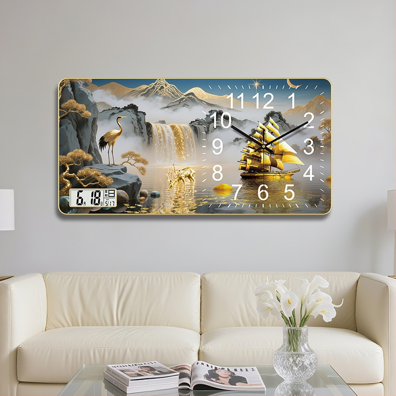 Fali óra örök kalendárummal 2025, vitorlás motívummal, numerikus kijelző, sima másodperc-mozgás, száraz elemű