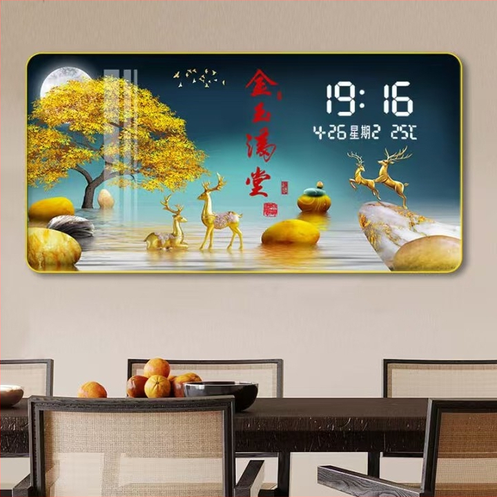 LED kijelzős falióra öröknaptárral, skandináv stílusú fa kerettel