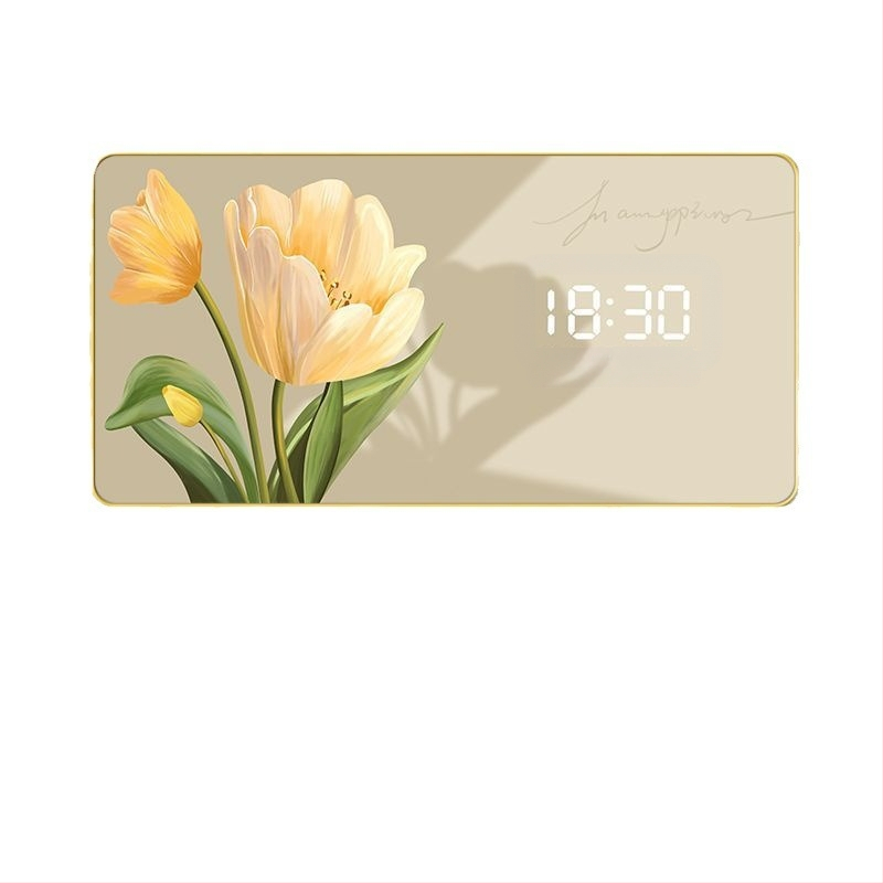 LED kijelzős falióra öröknaptárral, skandináv stílusú fa kerettel