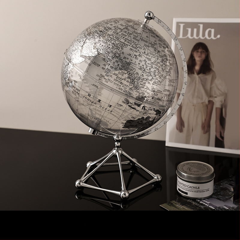 Caurskāīgs akrila globusa dekors mājai — gaišs luksusa akcentts dzīvojamā istabā, TV skapī un vīna skapī