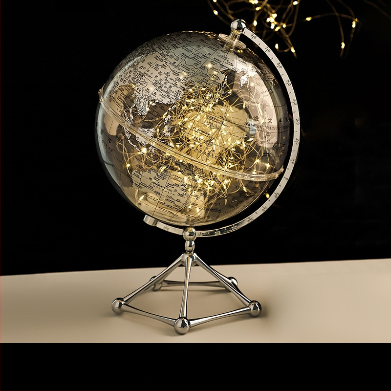 Caurskāīgs akrila globusa dekors mājai — gaišs luksusa akcentts dzīvojamā istabā, TV skapī un vīna skapī