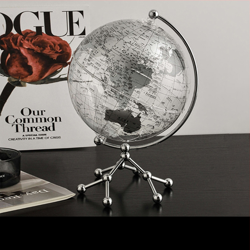 Caurskāīgs akrila globusa dekors mājai — gaišs luksusa akcentts dzīvojamā istabā, TV skapī un vīna skapī