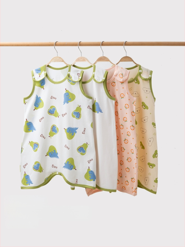 Bērnu vasaras miega somas 3–8 gadiem, kokvilnas audums 95%+, iekšējā daļa un pildījums no kokvilnas, karikatūras raksts, antibakteriāls, bez piedurknēm