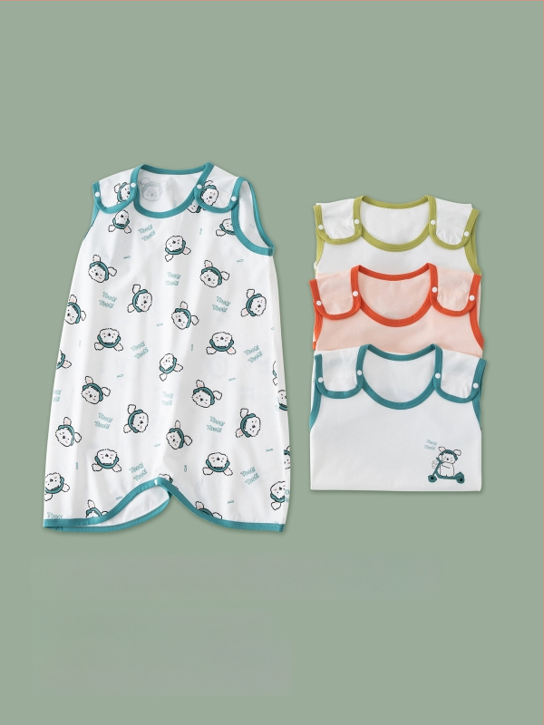 Bērnu vasaras miega somas 3–8 gadiem, kokvilnas audums 95%+, iekšējā daļa un pildījums no kokvilnas, karikatūras raksts, antibakteriāls, bez piedurknēm