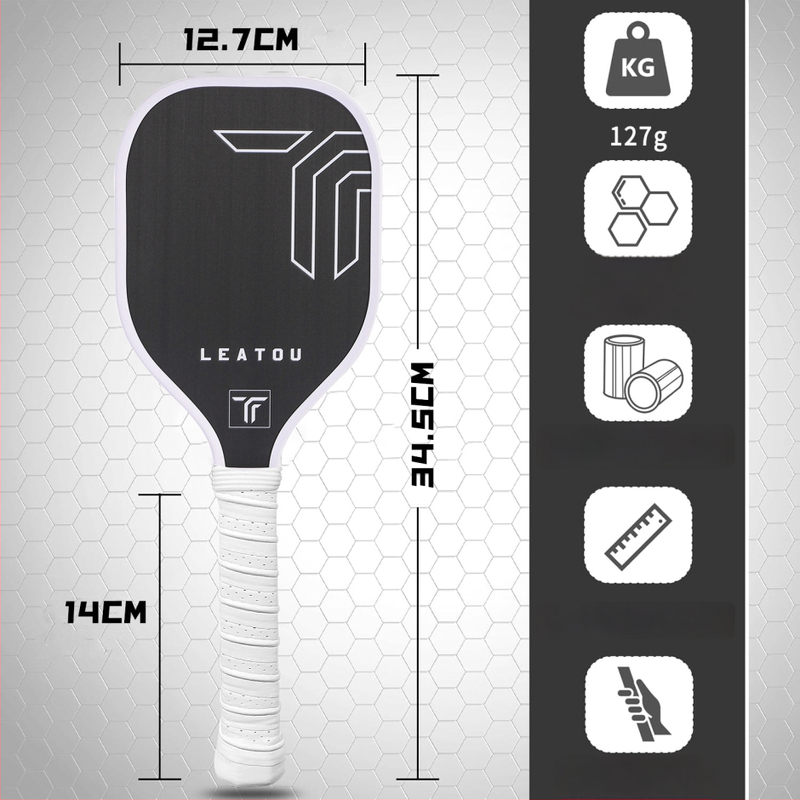 Pickleball nūja no oglekļa šķiedras ar matētu virsmu, svars 127 g, zīmols Lituo, piemērota treniņiem un turnīriem.