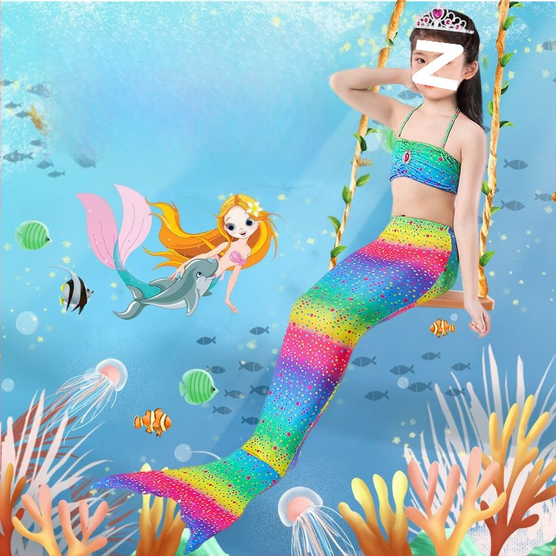 Vaikų mermaid uodegos maudymosi kostiumėlis mergaitėms — nailonas audinys, vinilonas 91–95% pluoštas, pamušalas 91–95%, bikini stilius