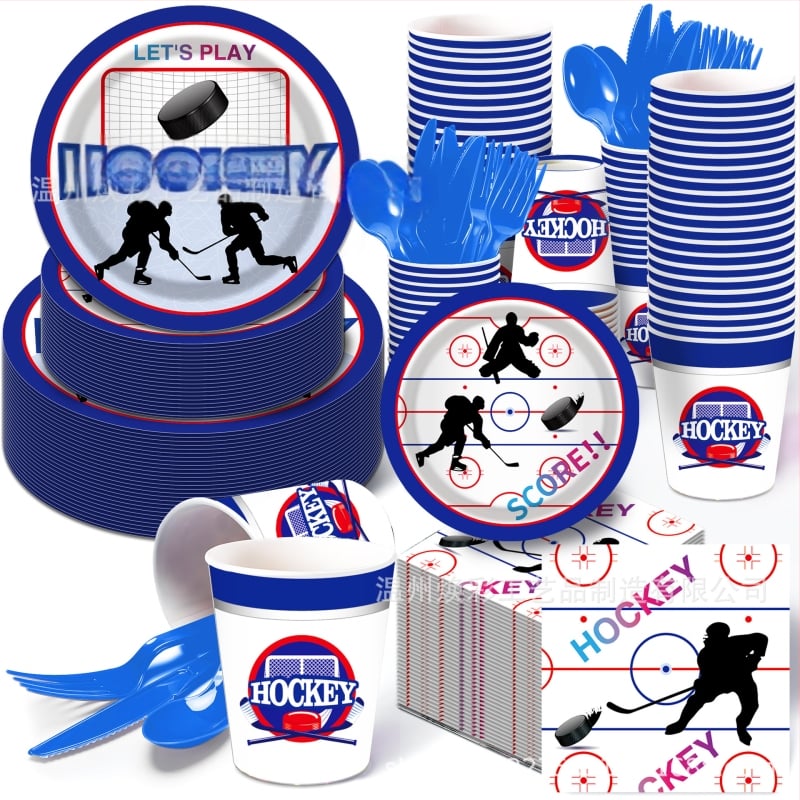 Papīra galda piederumu komplekts bērnu ballītei — 8 personām, 4 daļu komplekts: šķīvji, salvetes, krūzes