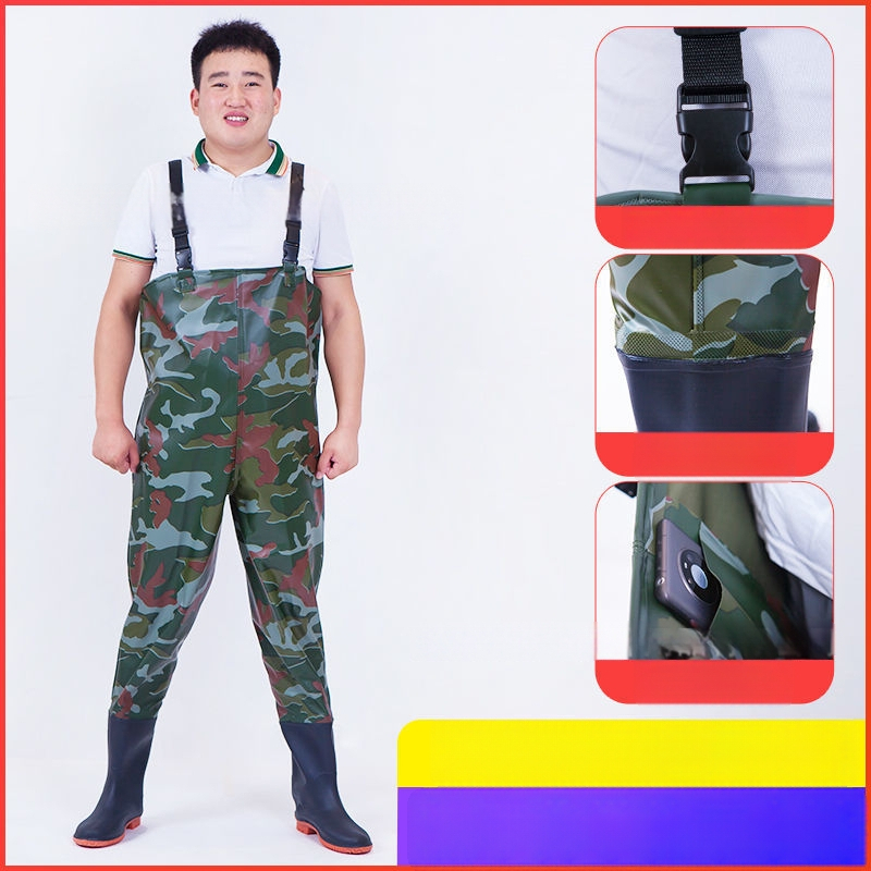 Ūdensizturīgs universālais kombinezonas komplekts ar biksēm un ūdens kurpēm makšķerēšanai un āra aktivitātēm (Materiāls: PVC audums; Raksts: Vienkrāsains; Sezonas: Visas sezonas; Dzimums: Universāls)