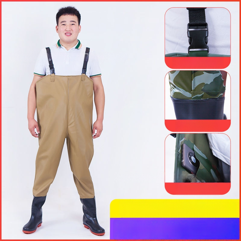 Ūdensizturīgs universālais kombinezonas komplekts ar biksēm un ūdens kurpēm makšķerēšanai un āra aktivitātēm (Materiāls: PVC audums; Raksts: Vienkrāsains; Sezonas: Visas sezonas; Dzimums: Universāls)