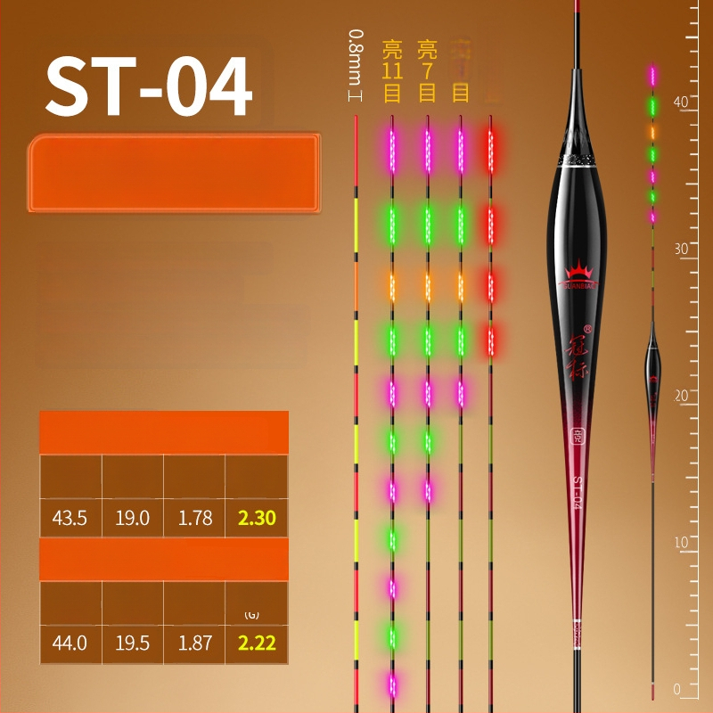 Риболовен поплавък Crown mark с LED осветление, вертикален дрейф, електронен, наноматериал, дневен и нощен режим, супер лек