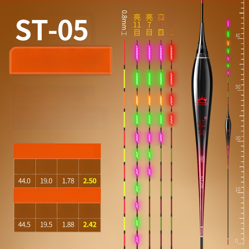 Риболовен поплавък Crown mark с LED осветление, вертикален дрейф, електронен, наноматериал, дневен и нощен режим, супер лек