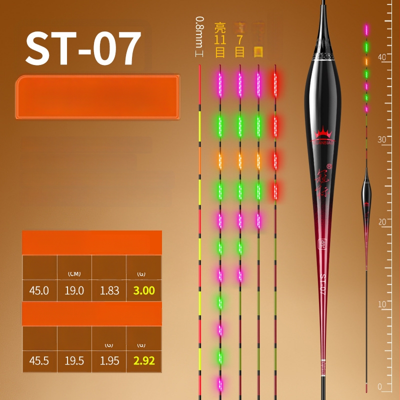 Риболовен поплавък Crown mark с LED осветление, вертикален дрейф, електронен, наноматериал, дневен и нощен режим, супер лек