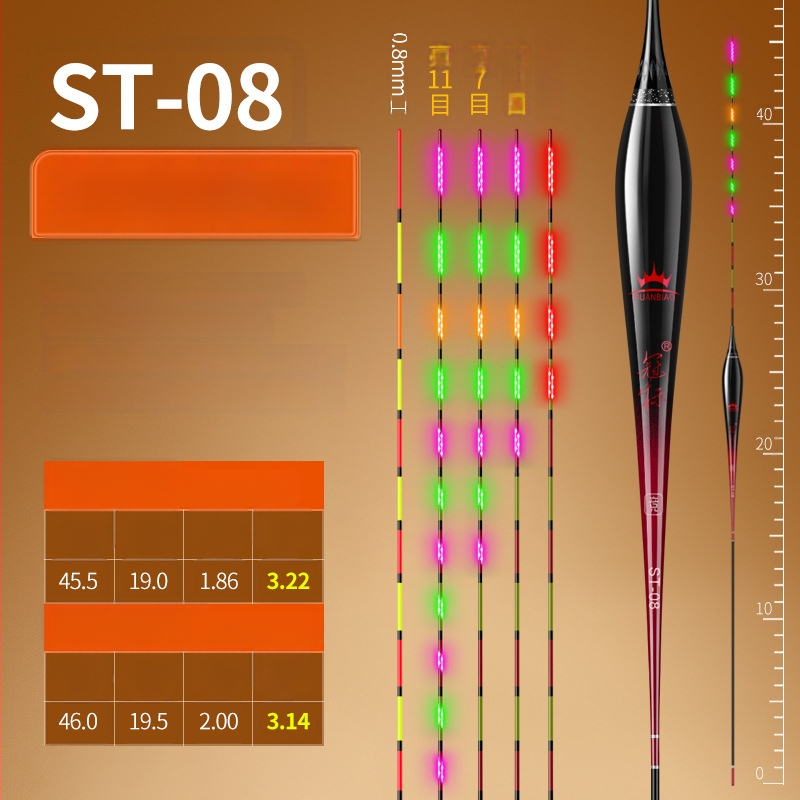 Риболовен поплавък Crown mark с LED осветление, вертикален дрейф, електронен, наноматериал, дневен и нощен режим, супер лек
