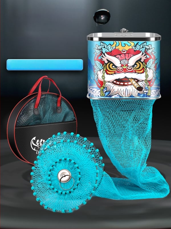 Baon neilona zvejas aizsargtīkls kvadrātveidā ar nerūsējoša tērauda gredzeniem, pārklāts, lai novērstu aizķeršanos zivīm, pārnēsājams un ūdensnecaurlaidīgs