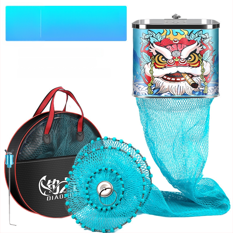 Baon neilona zvejas aizsargtīkls kvadrātveidā ar nerūsējoša tērauda gredzeniem, pārklāts, lai novērstu aizķeršanos zivīm, pārnēsājams un ūdensnecaurlaidīgs