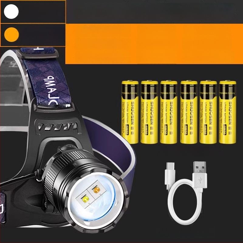 Shuosen Įkraunamas ultra ryškios galinės žibinto žvejybai naktį – 18650 baterija, atsparus vandeniui, 8–10 val. veikimo laikas, 266 g, elastinga galvos juosta