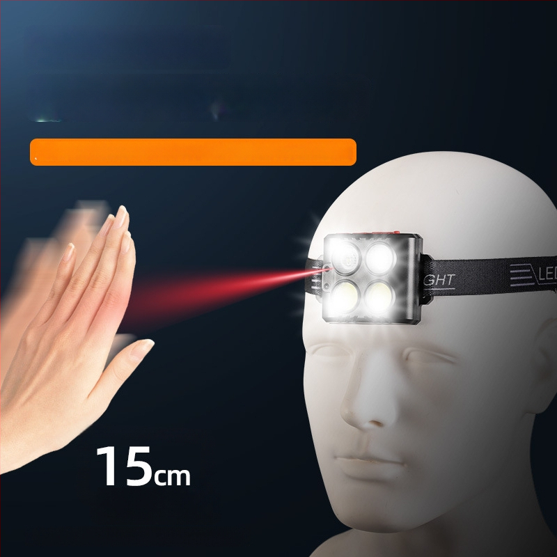 Galvos žibintas COB LED, USB įkrovimas, lauko sportui, 50 m spindulio nuotolis, veikimo laikas 3–6 val., elastinė galvos juosta