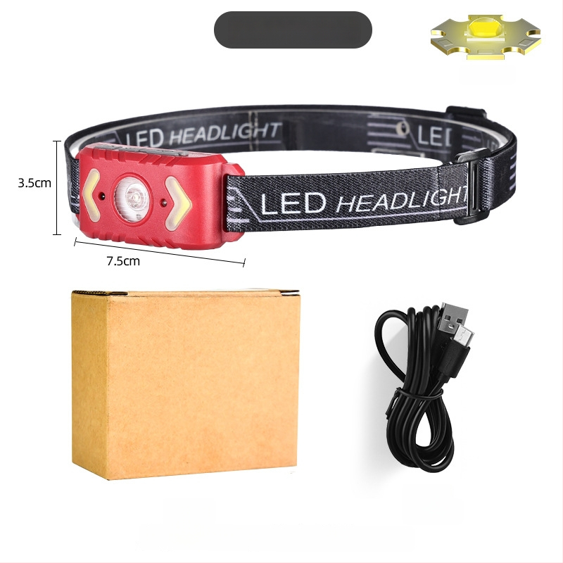 Galvos žibintas COB LED, USB įkrovimas, lauko sportui, 50 m spindulio nuotolis, veikimo laikas 3–6 val., elastinė galvos juosta