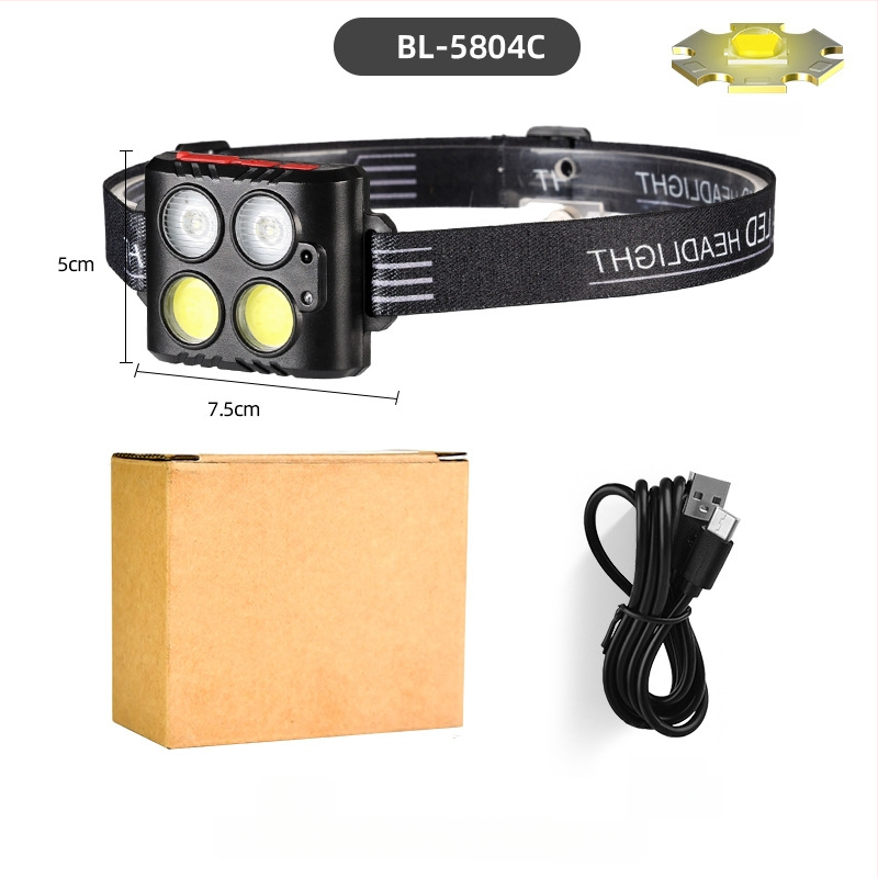 Galvos žibintas COB LED, USB įkrovimas, lauko sportui, 50 m spindulio nuotolis, veikimo laikas 3–6 val., elastinė galvos juosta