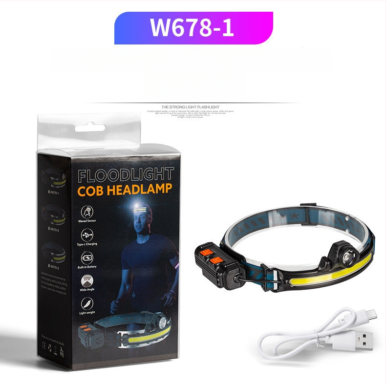 Fener LED pentru cap, pentru exterior, pescuit și camping, încărcare USB-C, 10W, baterie 1200mAh, rotație 360°, fascicul de zoom, rază 200–500 m