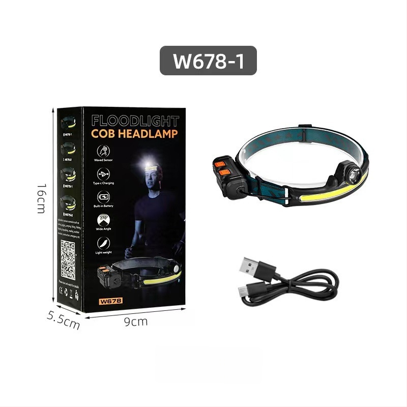 Fener LED pentru cap, pentru exterior, pescuit și camping, încărcare USB-C, 10W, baterie 1200mAh, rotație 360°, fascicul de zoom, rază 200–500 m