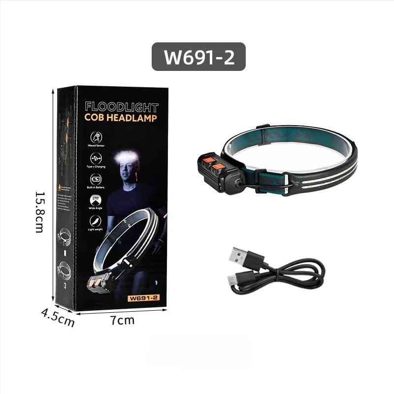 Fener LED pentru cap, pentru exterior, pescuit și camping, încărcare USB-C, 10W, baterie 1200mAh, rotație 360°, fascicul de zoom, rază 200–500 m