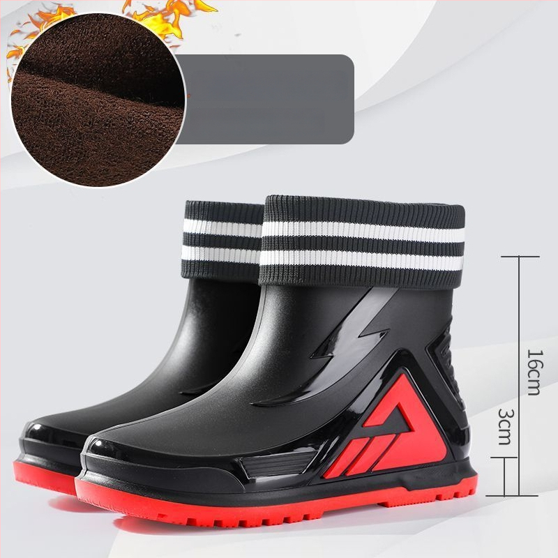 Vīriešu PVC lietus zābaki, ūdensdroši, pretslīdējoši, izturīgi ar biezu zoli, flīsa iekšpuse un PU iekšējā zole, piemēroti makšķerēšanai un darbam ārā