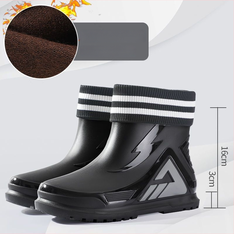 Vīriešu PVC lietus zābaki, ūdensdroši, pretslīdējoši, izturīgi ar biezu zoli, flīsa iekšpuse un PU iekšējā zole, piemēroti makšķerēšanai un darbam ārā