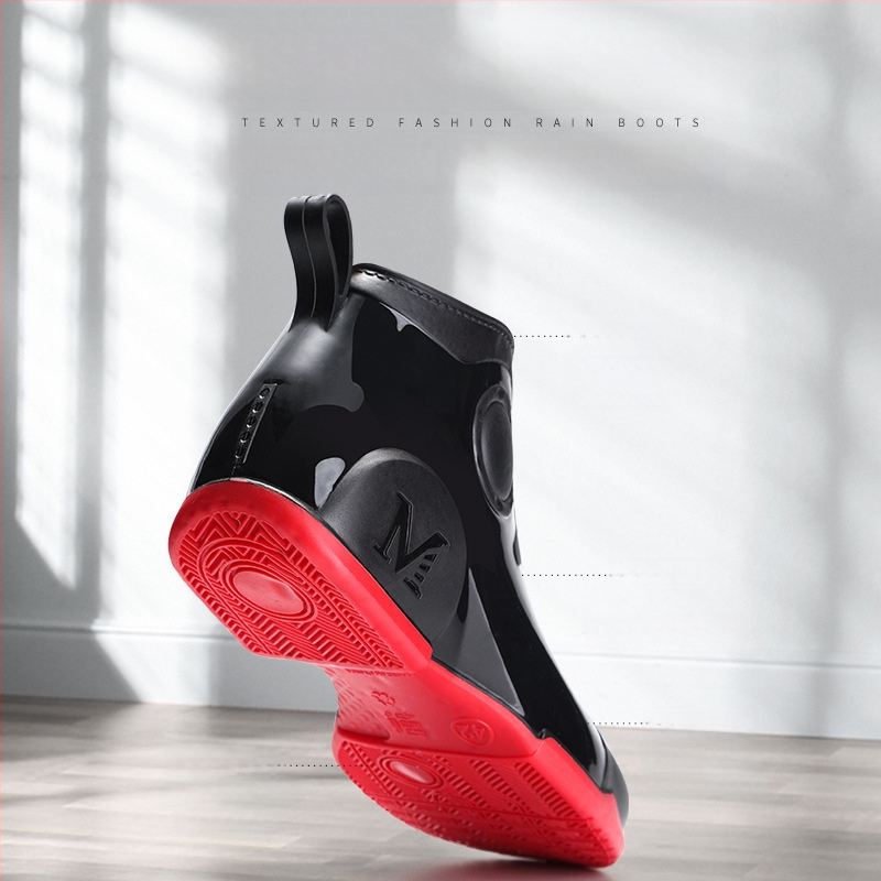 Vīriešu zemie lietus zābaki, ūdensnecaurlaidīga plastmasas augšdaļa, pretslīdēšanas zole, sietaina iekšpuse, apaļa pirksta forma