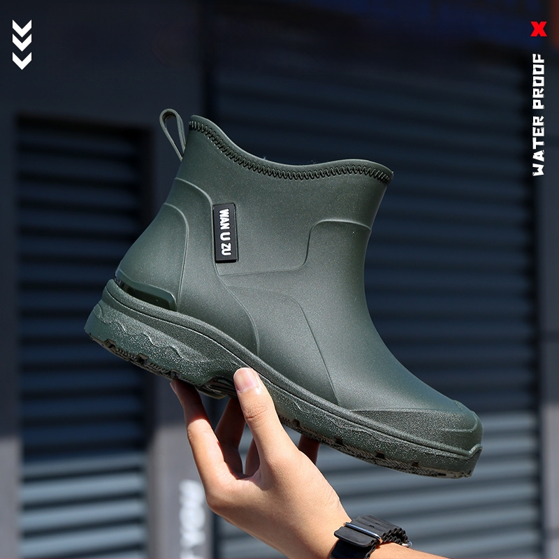 Vīriešu īsas lietus zābaki, PVC augšdaļa, ūdensizturīgi, pretslīdēšana, viegli, plastmasas zole