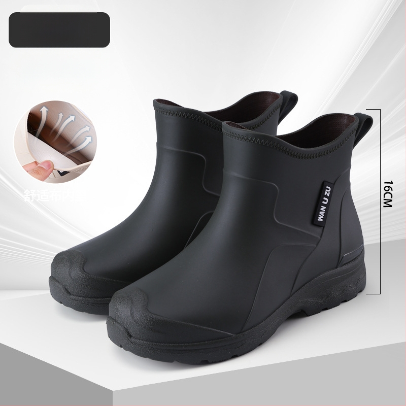 Vīriešu īsas lietus zābaki, PVC augšdaļa, ūdensizturīgi, pretslīdēšana, viegli, plastmasas zole