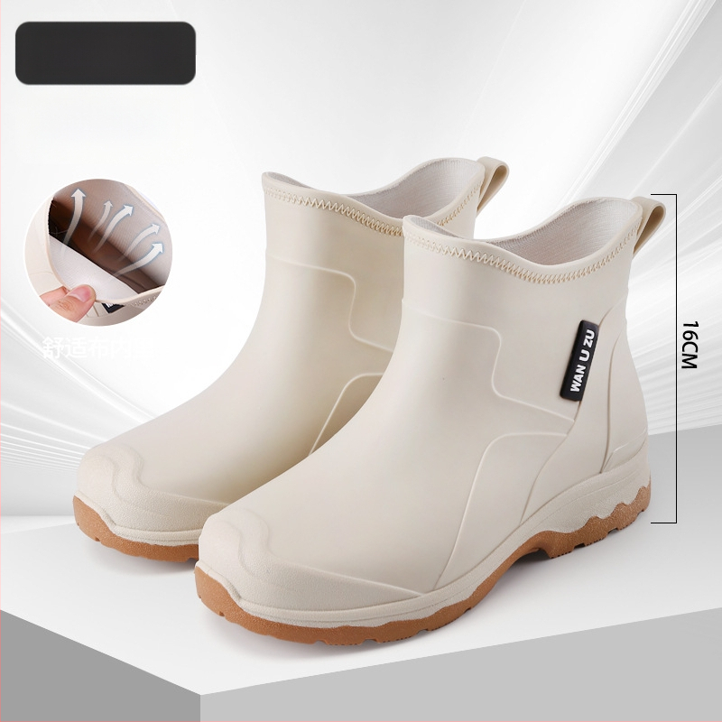 Vīriešu īsas lietus zābaki, PVC augšdaļa, ūdensizturīgi, pretslīdēšana, viegli, plastmasas zole