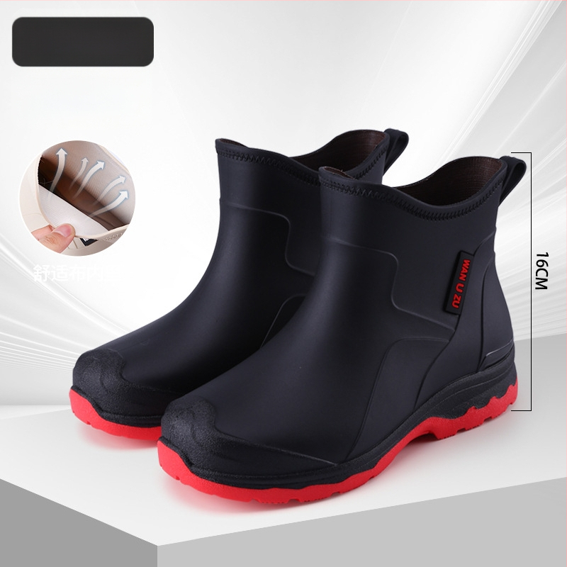 Vīriešu īsas lietus zābaki, PVC augšdaļa, ūdensizturīgi, pretslīdēšana, viegli, plastmasas zole