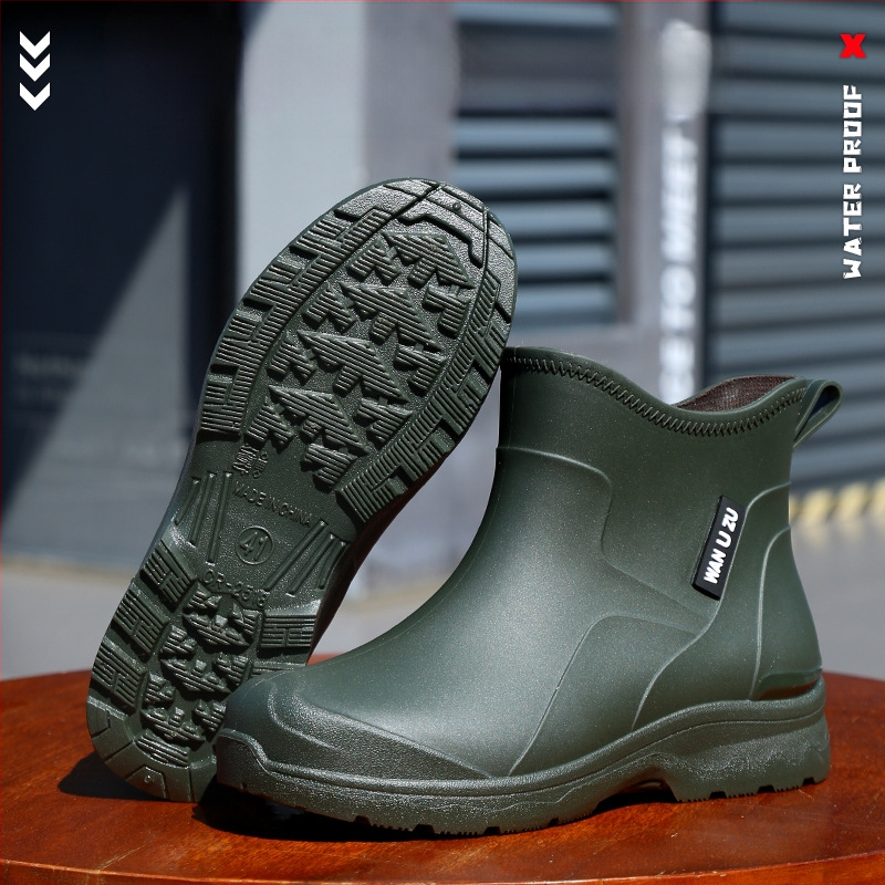 Vīriešu īsas lietus zābaki, PVC augšdaļa, ūdensizturīgi, pretslīdēšana, viegli, plastmasas zole