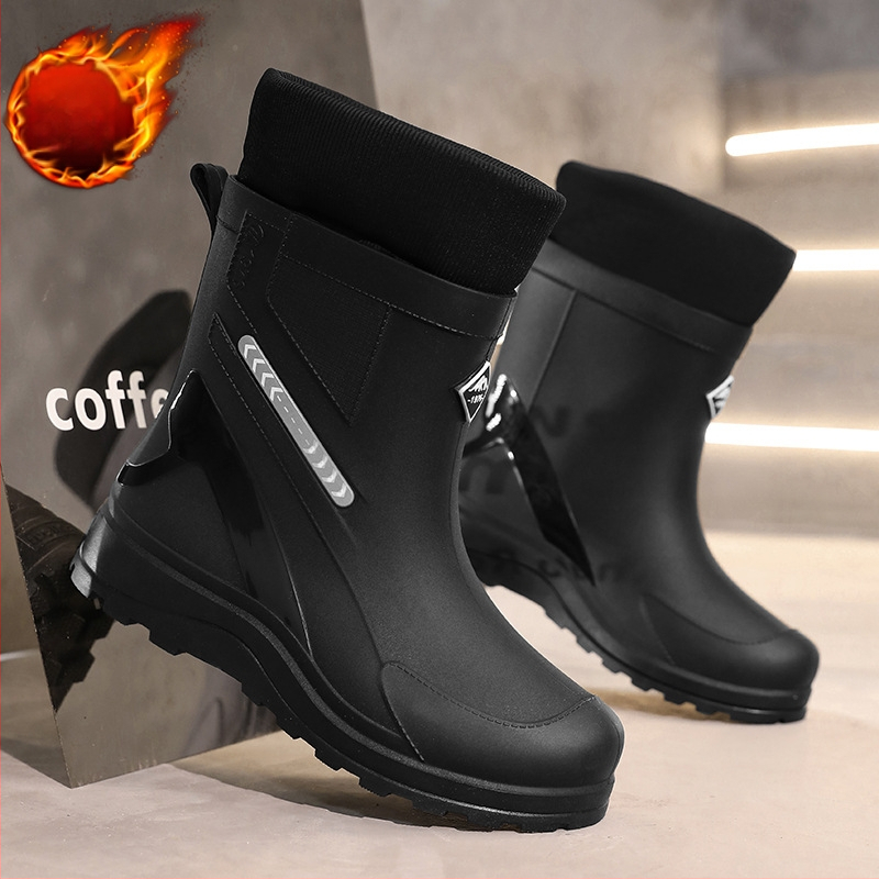 Vīriešu vidēja augstuma lietus zābaki, ūdensizturīgi, pretslīdes, nodilumizturīgi, viengabala zole