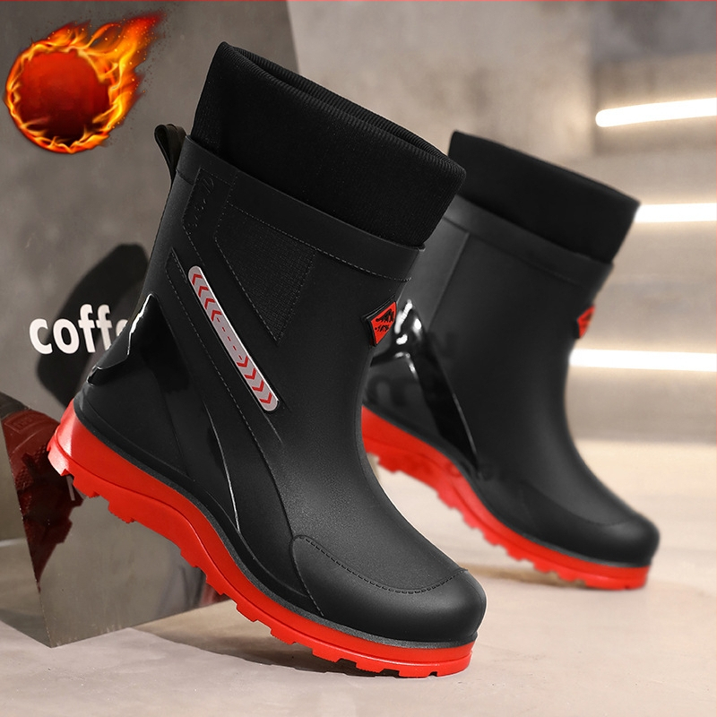 Vīriešu vidēja augstuma lietus zābaki, ūdensizturīgi, pretslīdes, nodilumizturīgi, viengabala zole