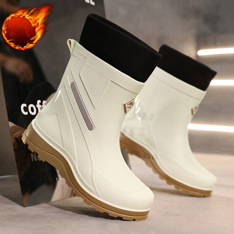 Vīriešu vidēja augstuma lietus zābaki, ūdensizturīgi, pretslīdes, nodilumizturīgi, viengabala zole