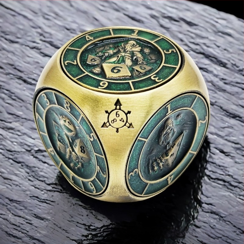 Metāla kauliņu komplekts no misiņa un cinka sakausējuma ar noapaļotiem malām, divdesmitpusēju kauliņi priekš D&D un Cthulhu