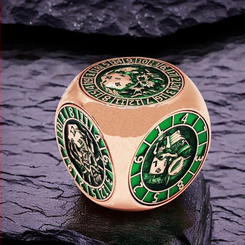 Metāla kauliņu komplekts no misiņa un cinka sakausējuma ar noapaļotiem malām, divdesmitpusēju kauliņi priekš D&D un Cthulhu