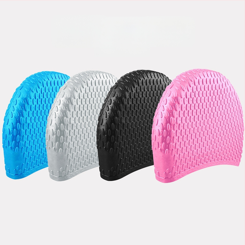 Pieaugušo sieviešu silikona peldcepure ar ūdens pilienu formu, palielināta burbuļu konstrukcija, ultraelastiska, ūdensnecaurlaidīga auss aizsardzība, ilgām matu aizsardzība